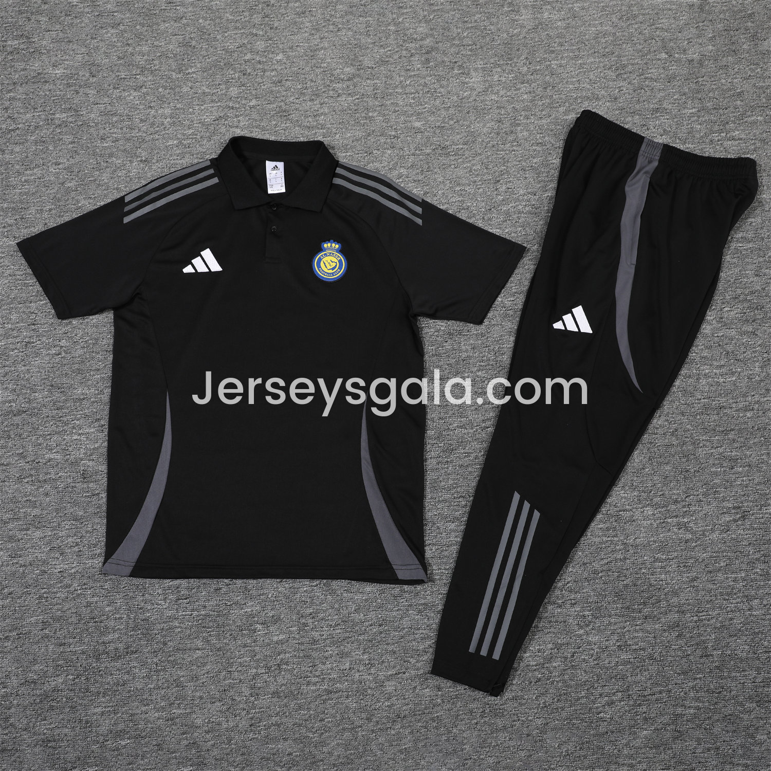 Al Nassr Riyadh Victory 25-26 POLO Short-Sleeve Training Set - Black Top and Pants - JerseysGala