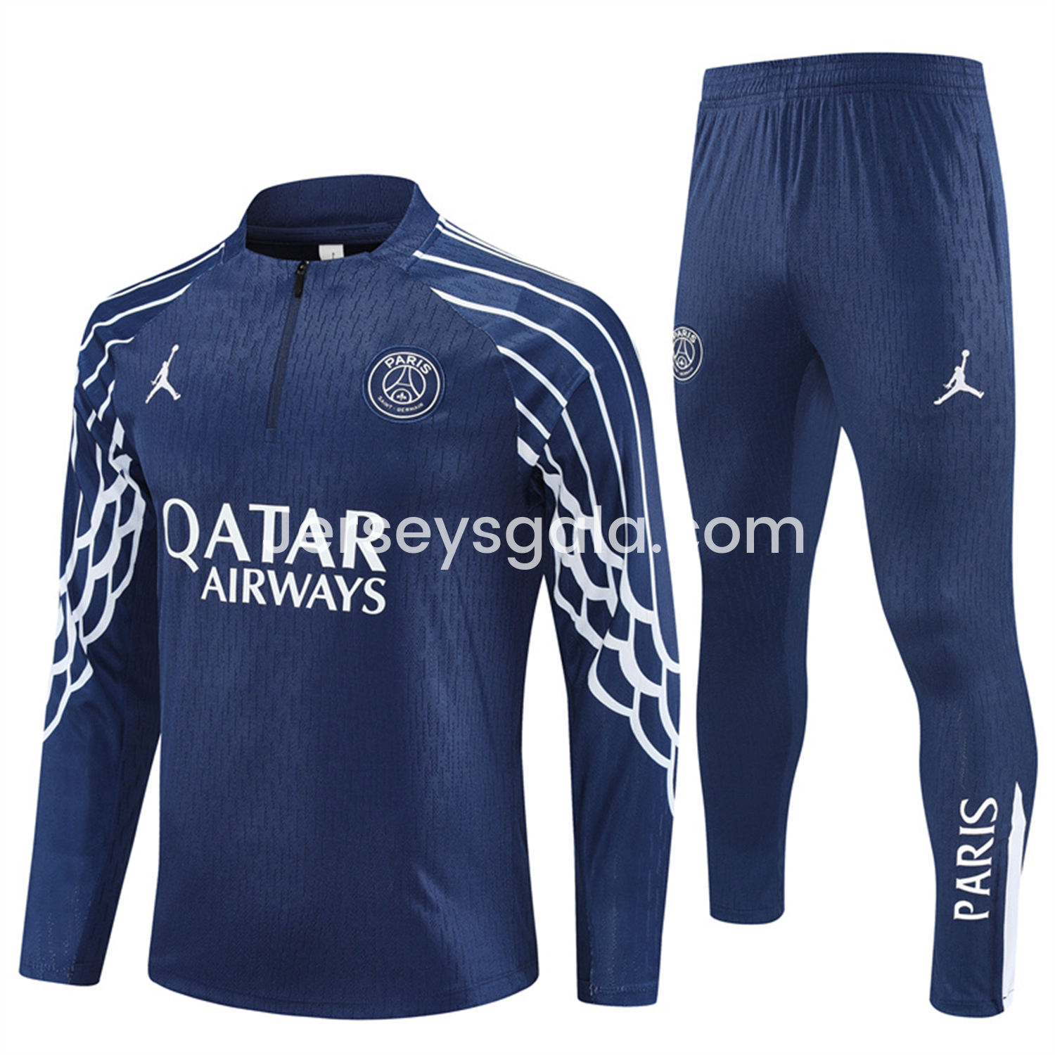 Paris Saint-Germain PSG 25-26 Long Sleeve Training Set - JD White Wing Royal Blue Top and Pants - JerseysGala