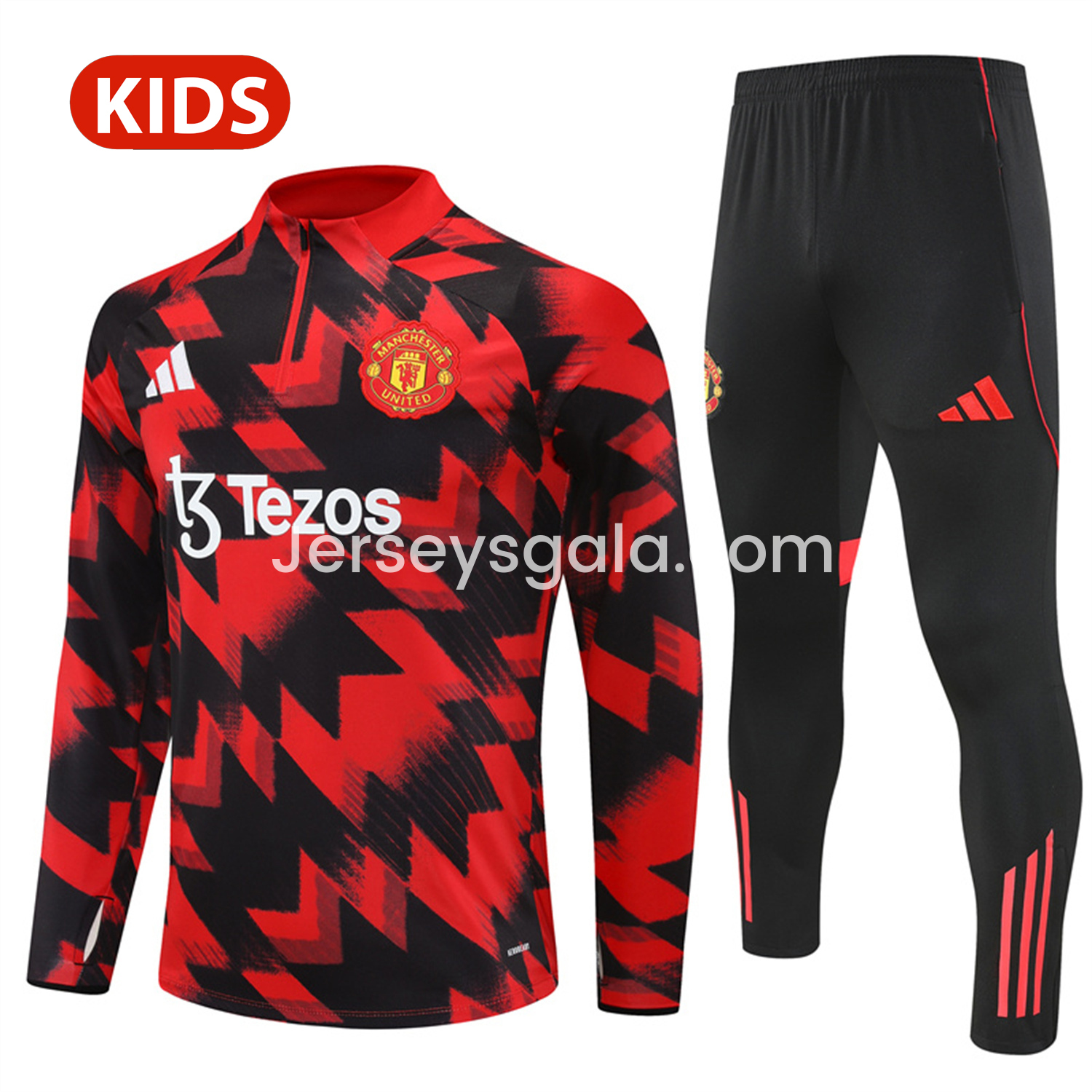 Manchester United 25-26 Kid Long Sleeves Training Set - Red-Black Top & Black Pants - JerseysGala