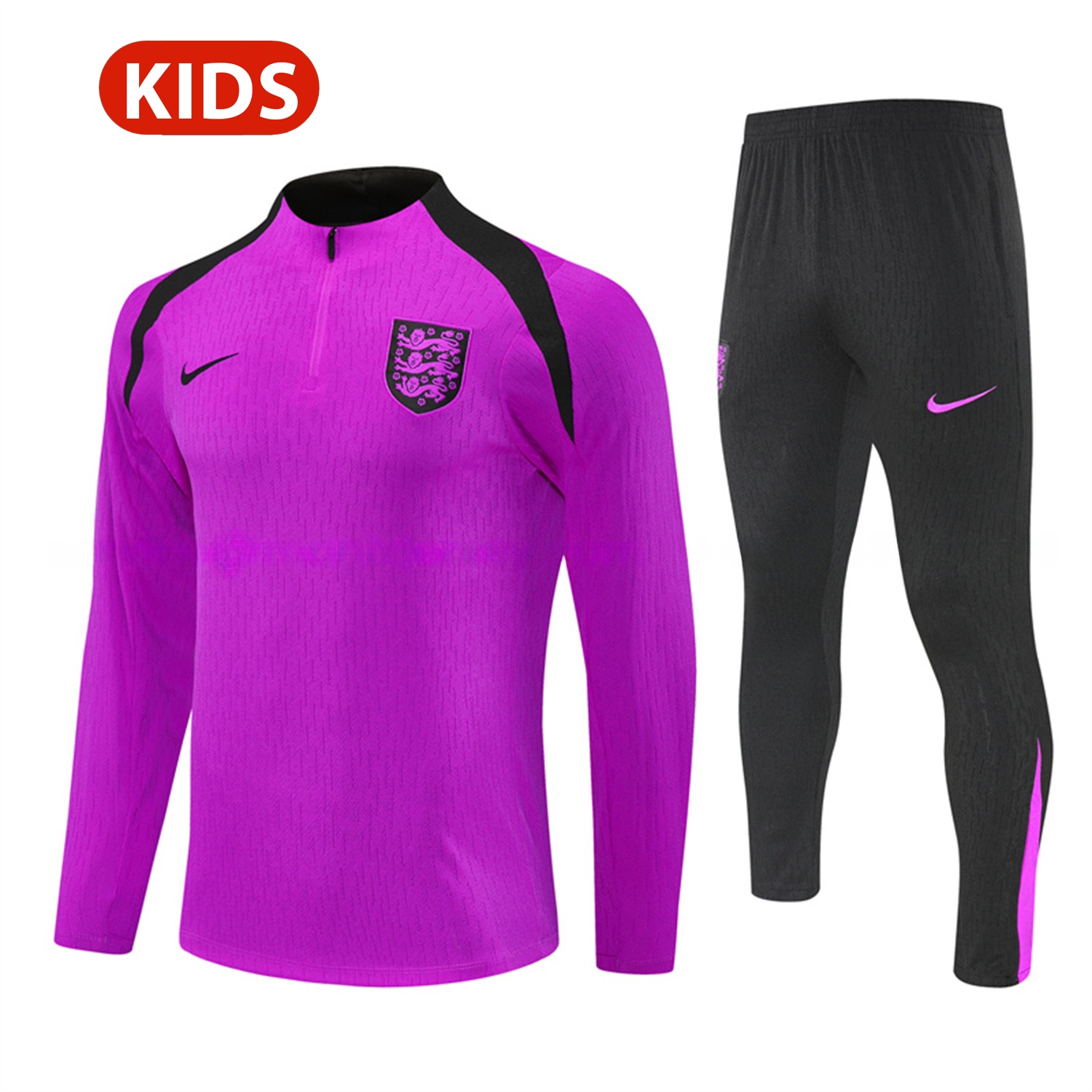 England 25-26 Kids Long Sleeve Training Set - Player Version - Purple Top and Black Pants - JerseysGala