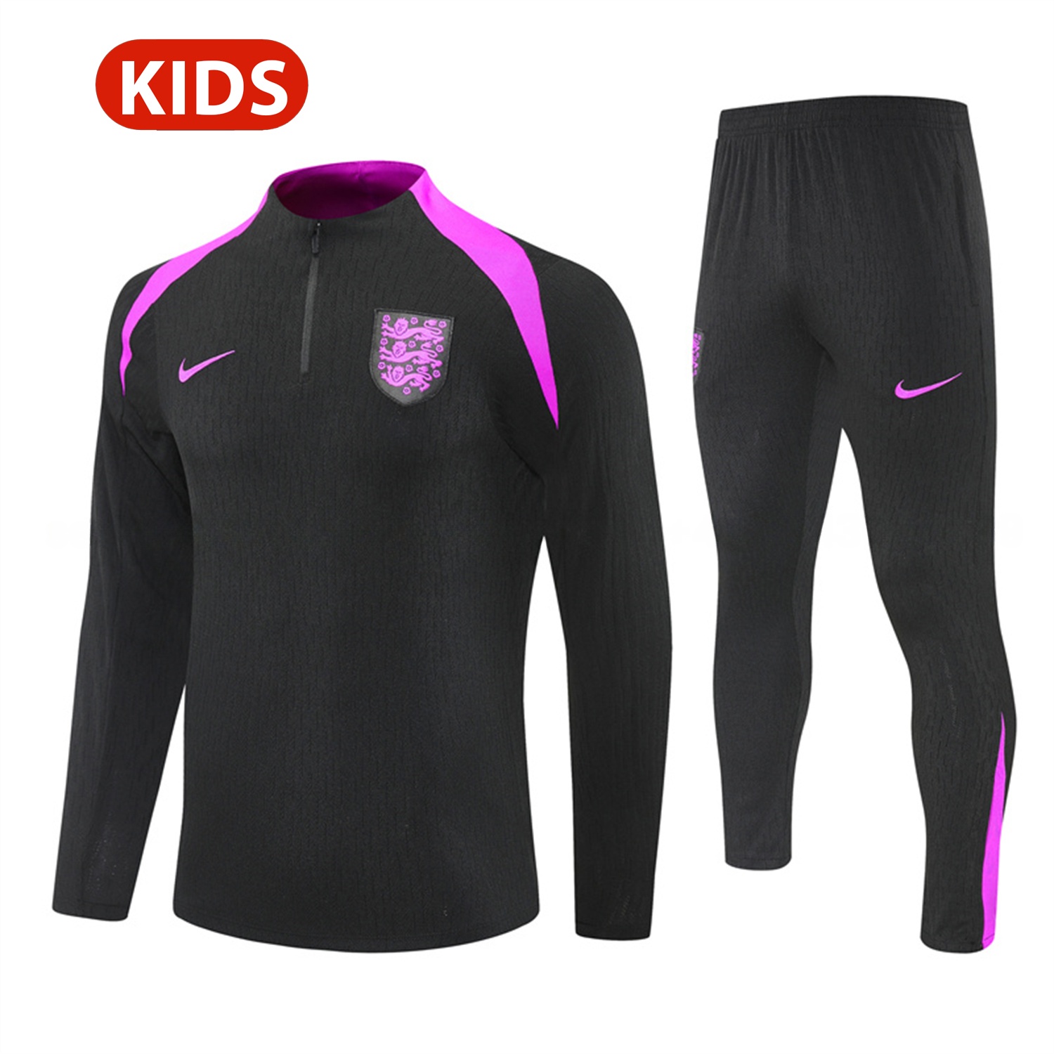 England 25-26 Kids Long Sleeve Training Set - Player Version - Black Top and Pants - JerseysGala