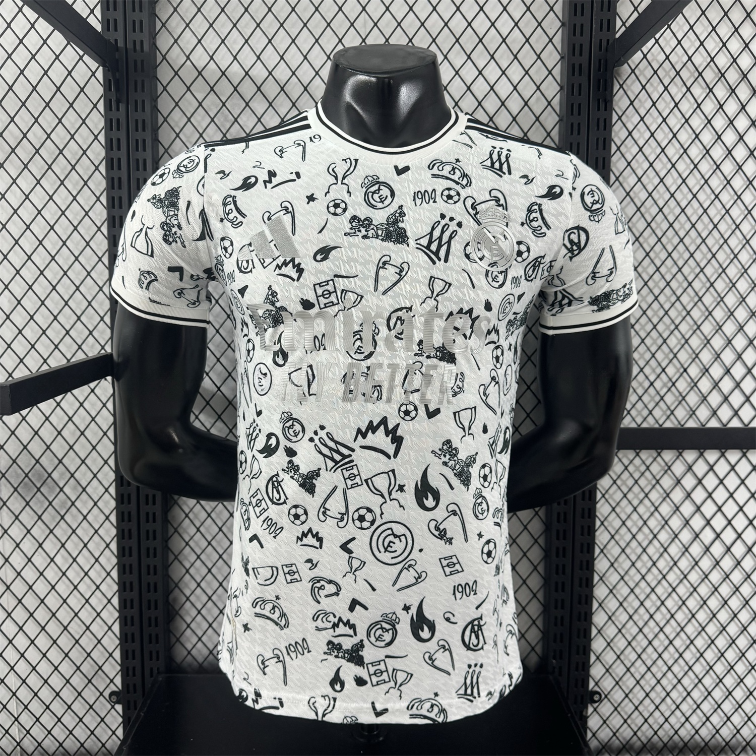 Real Madrid 25-26 White Special Jersey with Black Emoji Icons - Player Version - JerseysGala